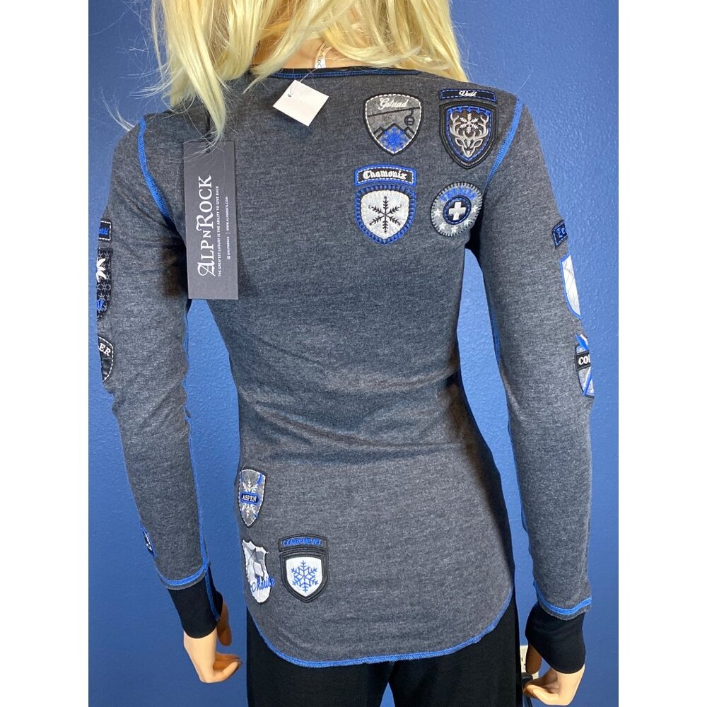 NWT Alp-n-Rock "Ski the World" Henley Shirt Top XS/S Gray MSRP$228 Organic - Picture 7 of 17